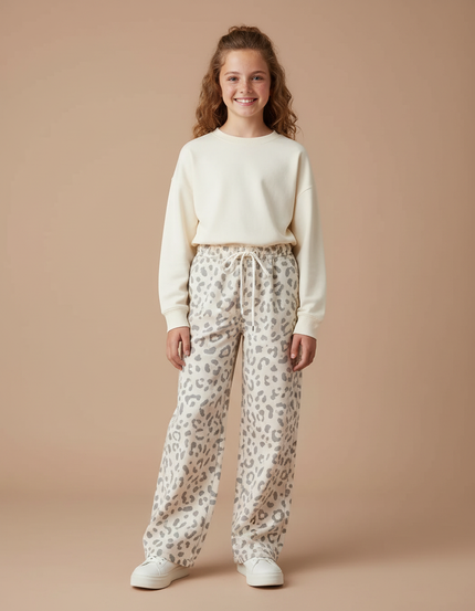 Pantalon Léopard Blanc Gris Ample Décontracté Confortable - Imprimé Molleton