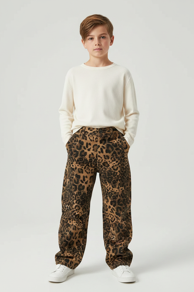 Pantalon Léopard Ample Marron Imprimé Garçon Coton