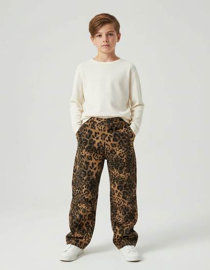 Pantalon Léopard Ample Marron Imprimé Garçon Coton