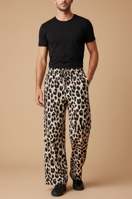 Pantalon Léopard Ample Imprimé Fluide Décontracté Homme - Viscose