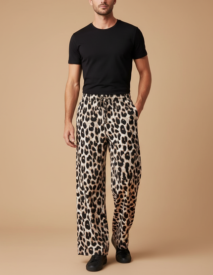 Pantalon Léopard Ample Imprimé Fluide Décontracté Homme - Viscose