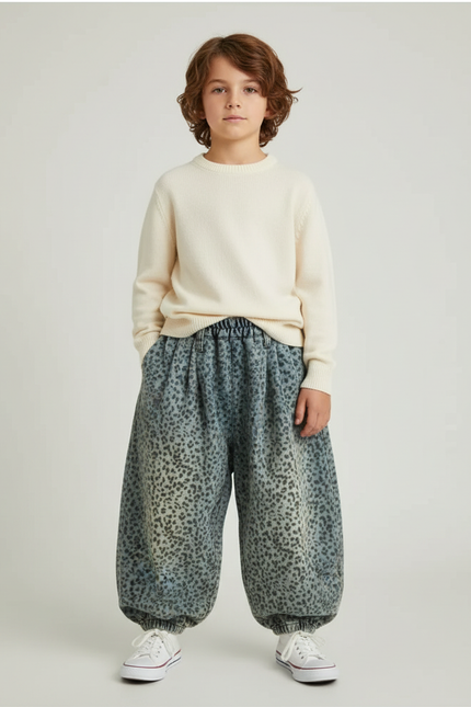 Pantalon Léopard Denim Ample Imprimé Harem Enfant - Jean