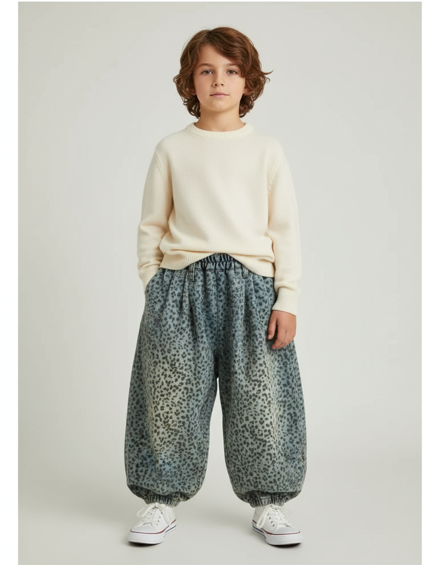 Pantalon Léopard Denim Ample Imprimé Harem Enfant - Jean