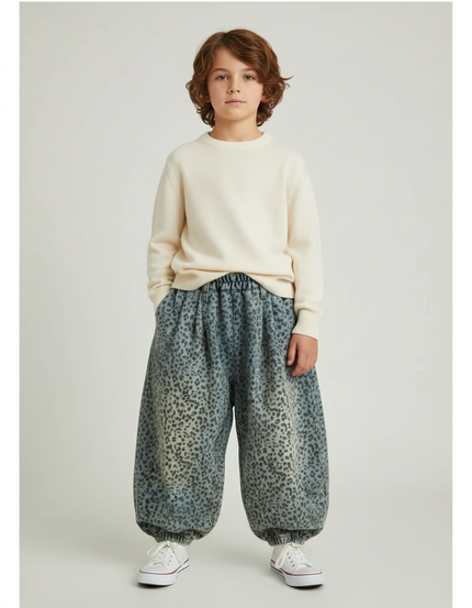 Pantalon Léopard Denim Ample Imprimé Harem Enfant - Jean