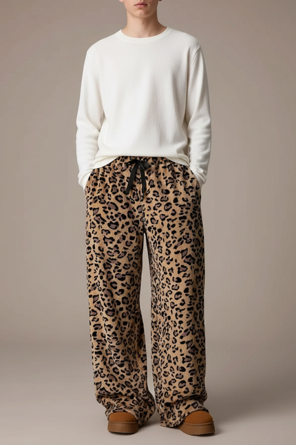 Pantalon Léopard Homme Imprimé Ample Confortable - Molleton