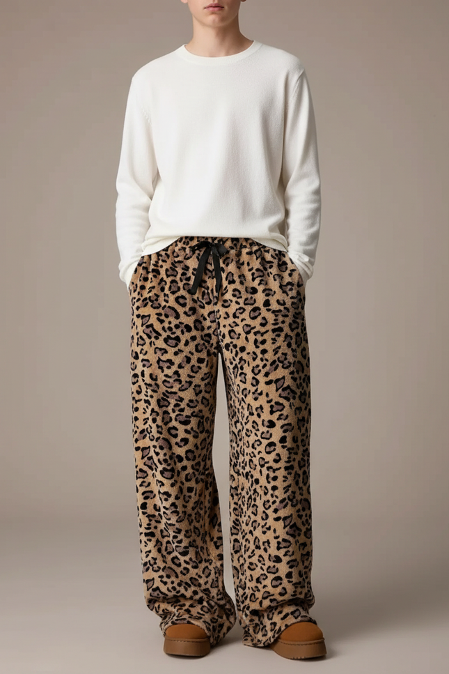 Pantalon Léopard Homme Imprimé Ample Confortable - Molleton