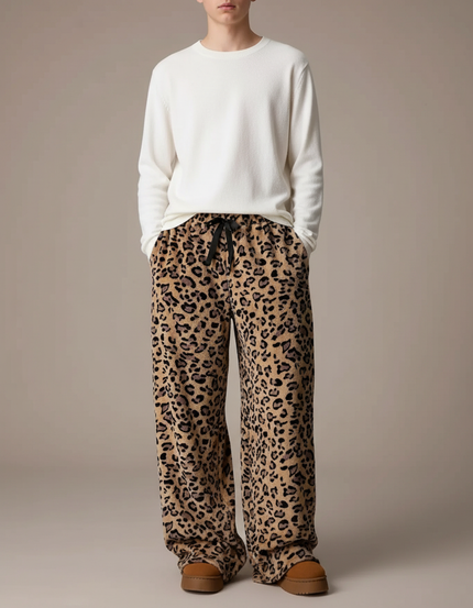Pantalon Léopard Homme Imprimé Ample Confortable - Molleton