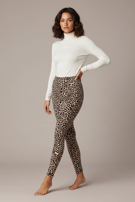 Pantalon Léopard Taille Haute Moulant Imprimé Femme - Maille