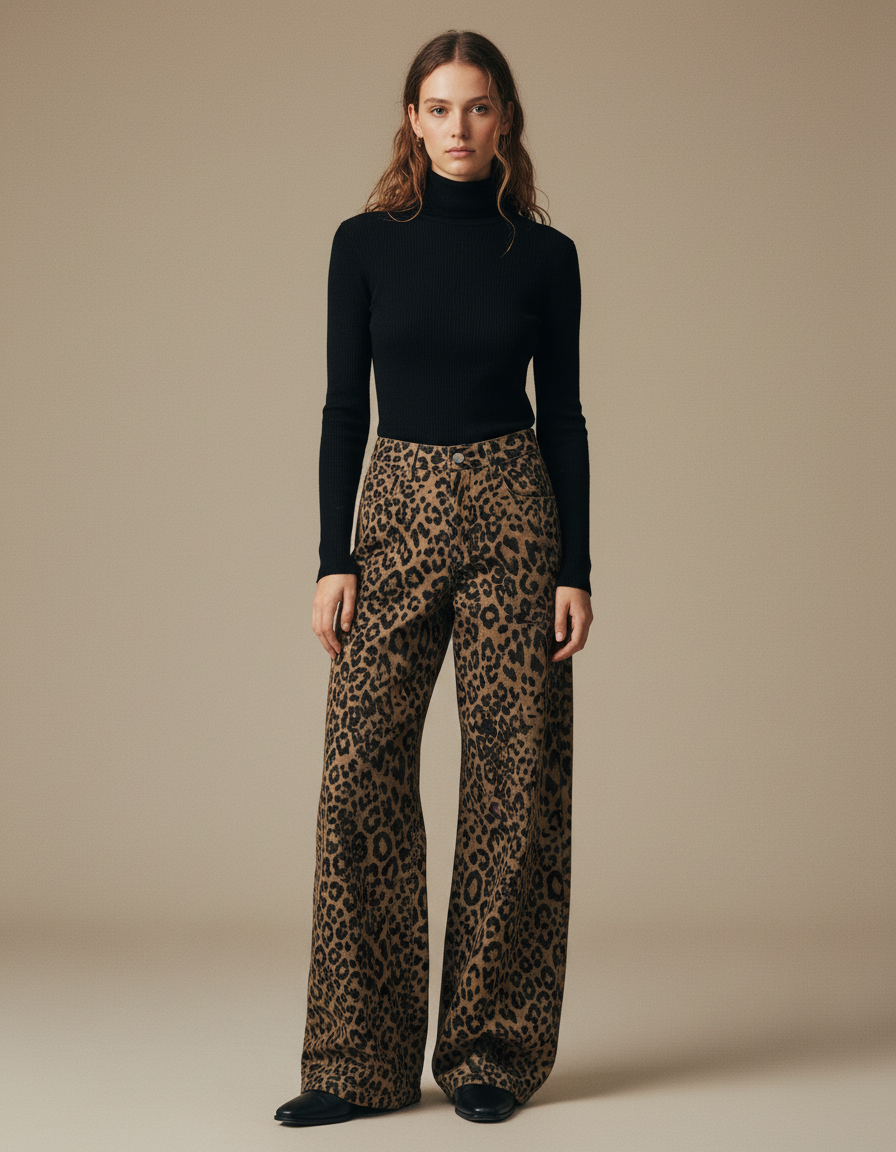 Pantalon Léopard Marron Ample Imprimé Fluide Femme - Coton