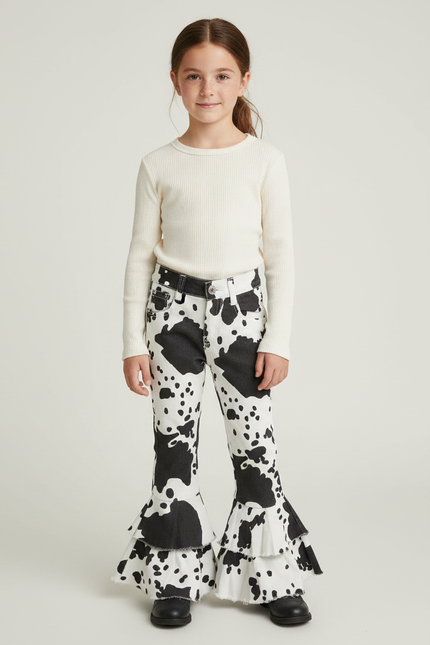 Pantalon Léopard Évasé Imprimé Vache Volants Enfant - Jean