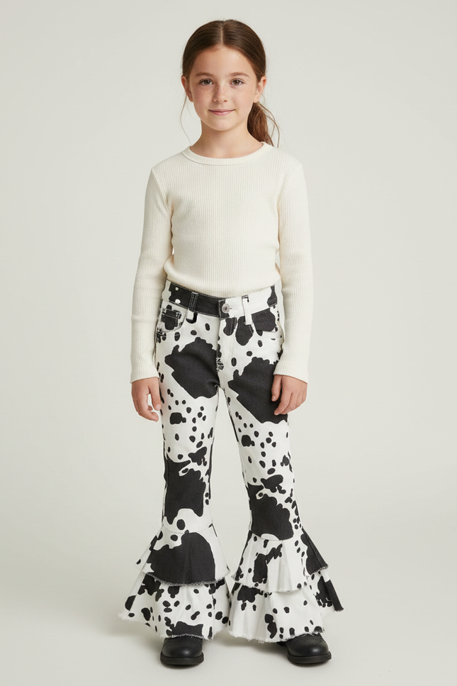 Pantalon Léopard Évasé Imprimé Vache Volants Enfant - Jean