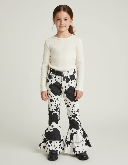 Pantalon Léopard Évasé Imprimé Vache Volants Enfant - Jean
