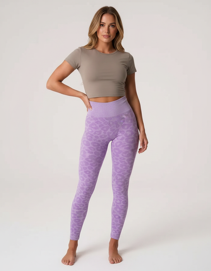 Pantalon Léopard Violet Sans Couture Imprimé Animal Fitness - Maille