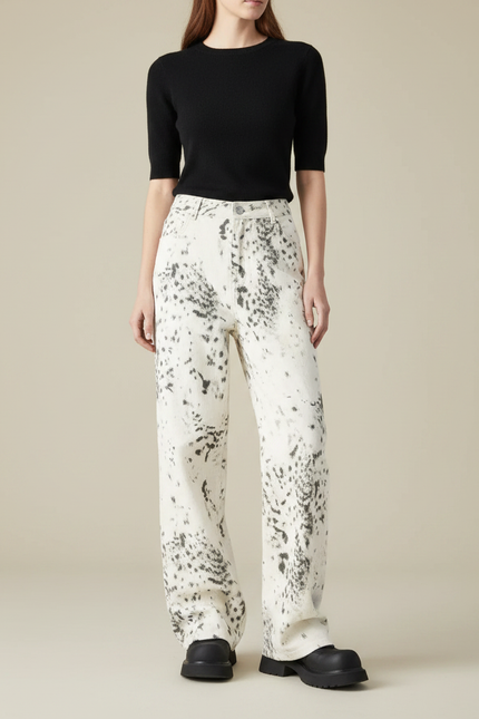 Pantalon Léopard Ample Imprimé Délavé Streetwear Femme - Jean