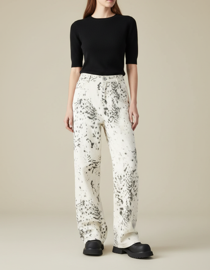 Pantalon Léopard Ample Imprimé Délavé Streetwear Femme - Jean