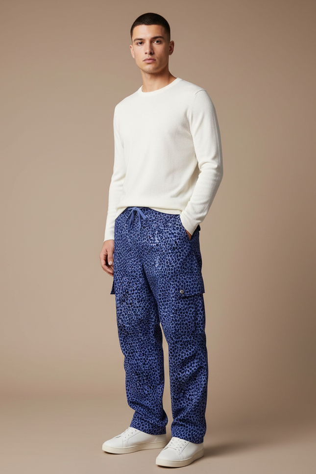 Pantalon Léopard Bleu Décontracté Cargo Homme - Toile
