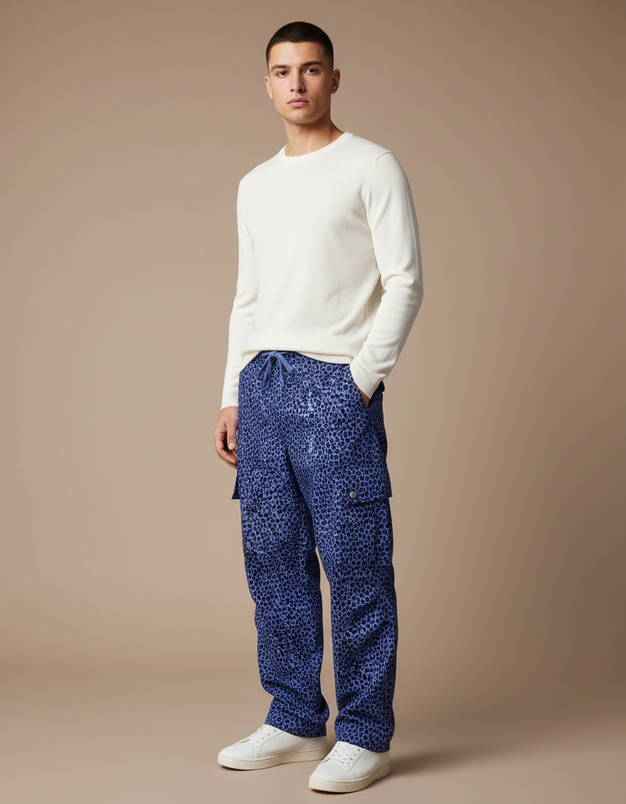 Pantalon Léopard Bleu Décontracté Cargo Homme - Toile