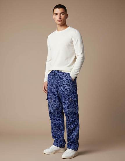 Pantalon Léopard Bleu Décontracté Cargo Homme - Toile