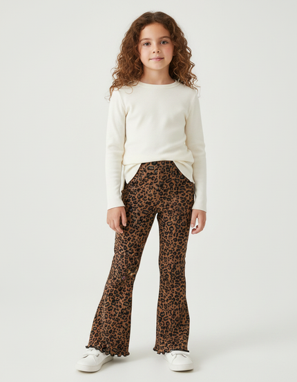 Pantalon Léopard Évasé Imprimé Marron Confortable Fille - Maille