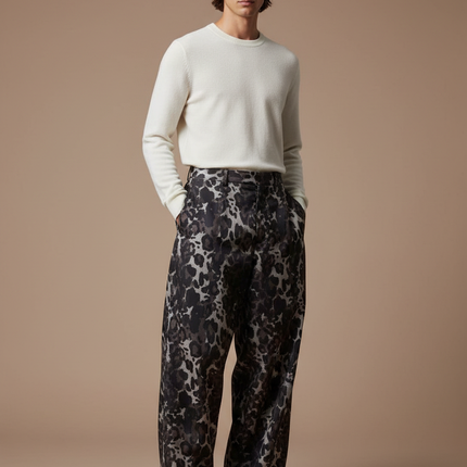 Pantalon Léopard Ample Imprimé Gris Décontracté Homme - Satin