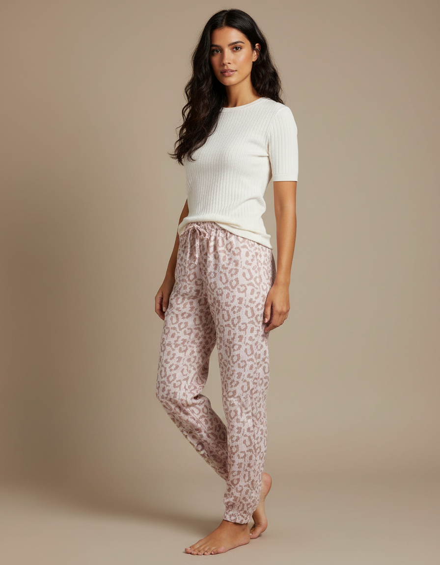 Pantalon Leopard Gaze De Coton - Imprimé