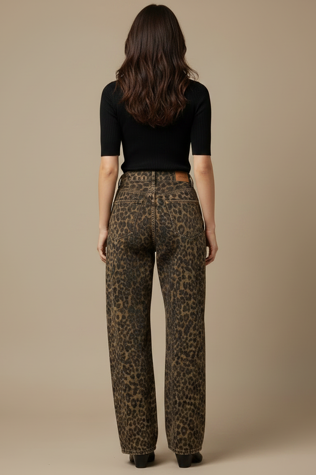 Pantalon Léopard Jean Ample Vintage Marron Femme - vue 2