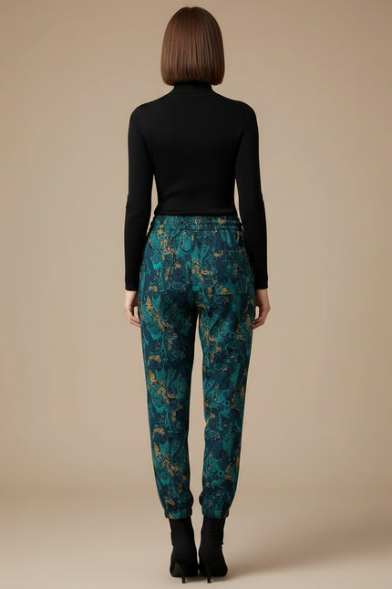 Pantalon Léopard Vert Imprimé Fluide Décontracté Femme - Viscose - vue 2