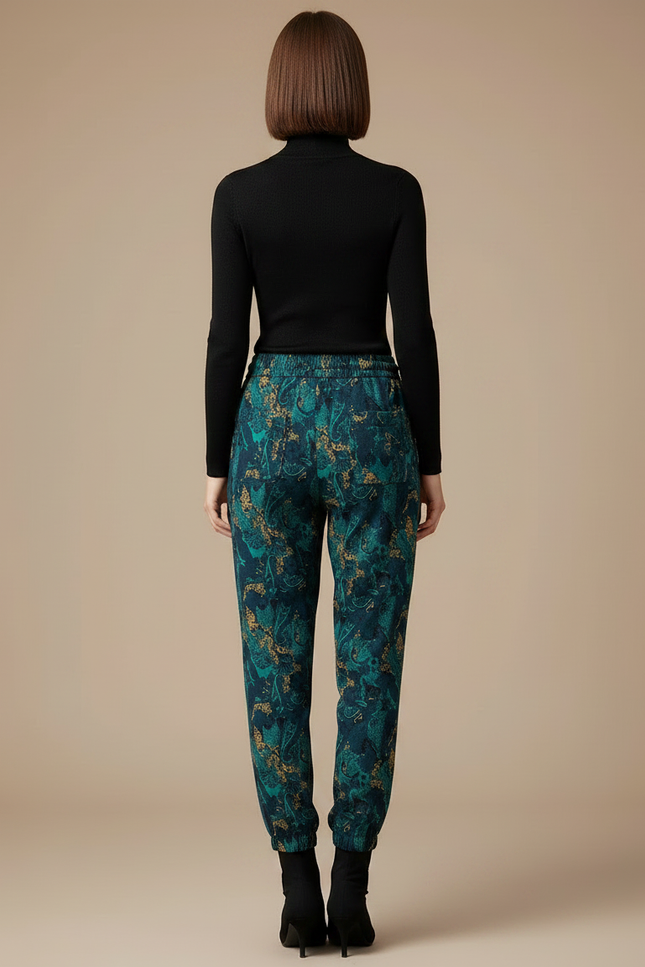 Pantalon Léopard Vert Imprimé Fluide Décontracté Femme - Viscose - vue 2