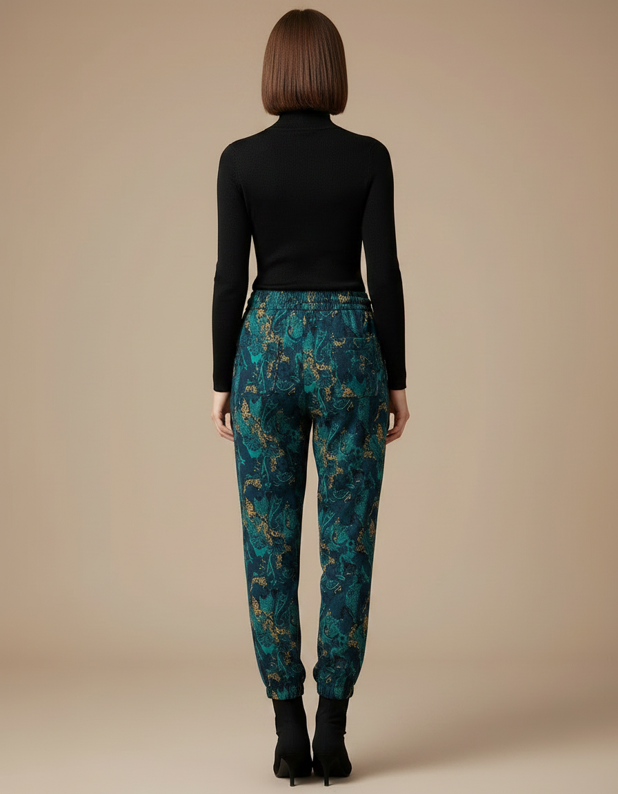 Pantalon Léopard Vert Imprimé Fluide Décontracté Femme - Viscose - vue 2