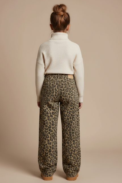 Pantalon Léopard Ample Imprimé Coton Taille Haute - vue 2