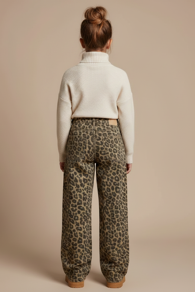 Pantalon Léopard Ample Imprimé Coton Taille Haute - vue 2