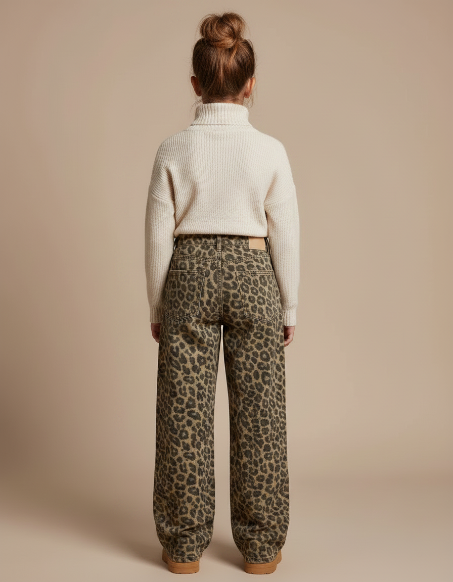 Pantalon Léopard Ample Imprimé Coton Taille Haute - vue 2
