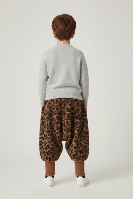 Pantalon Léopard Enfant Marron Ample Doux Molletonné - vue 2