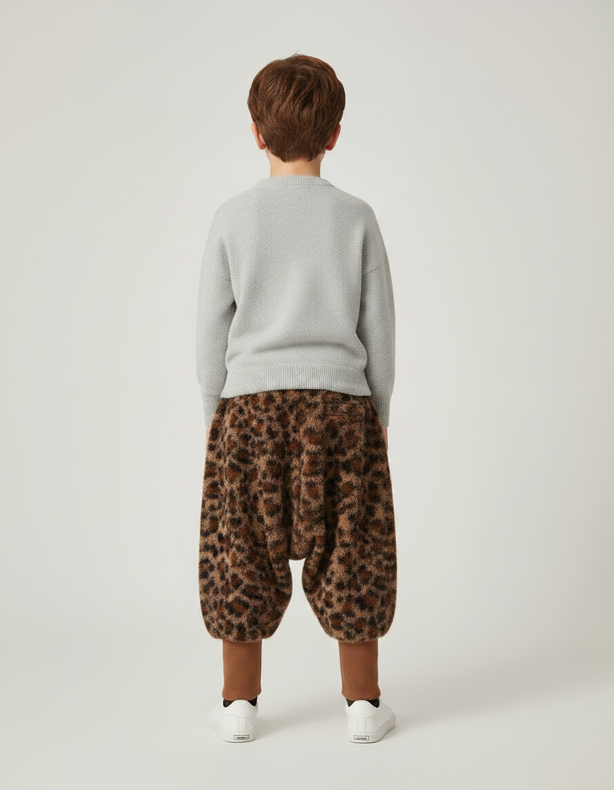 Pantalon Léopard Enfant Marron Ample Doux Molletonné - vue 2