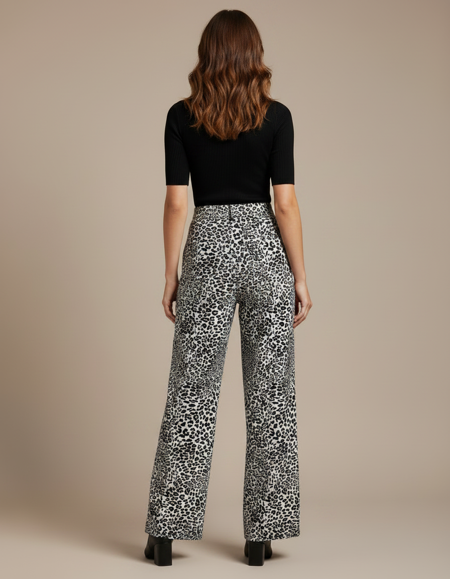 Pantalon Léopard Ample Imprimé Fluide Femme Élégant - Viscose - vue 2