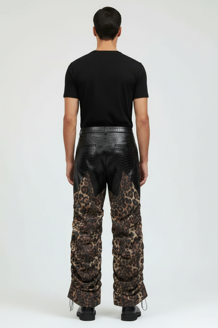Pantalon Léopard Noir Plissé Imprimé Homme Décontracté - Simili cuir - vue 2