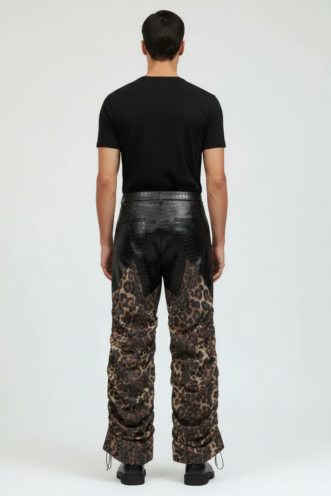 Pantalon Léopard Noir Plissé Imprimé Homme Décontracté - Simili cuir - vue 2