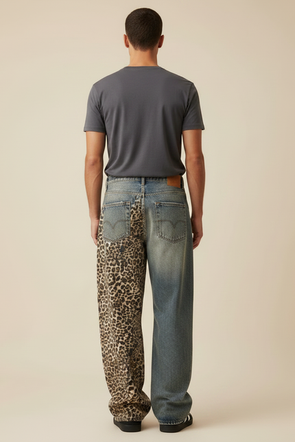 Pantalon Léopard Patchwork Jean Ripped Homme Décontracté - Multicolore - vue 2