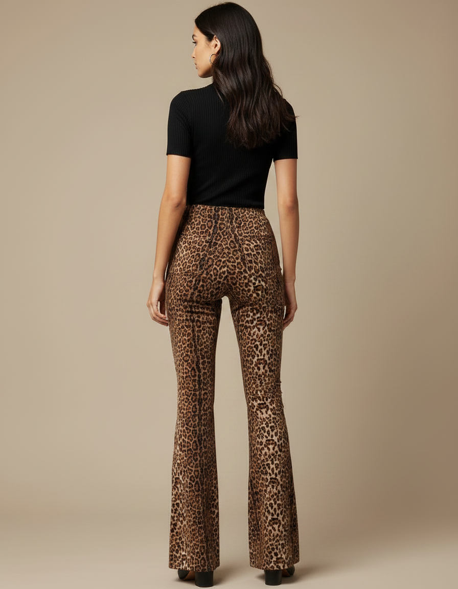 Pantalon Léopard Évasé Imprimé Marron Ajusté Sexy - Maille - vue 2