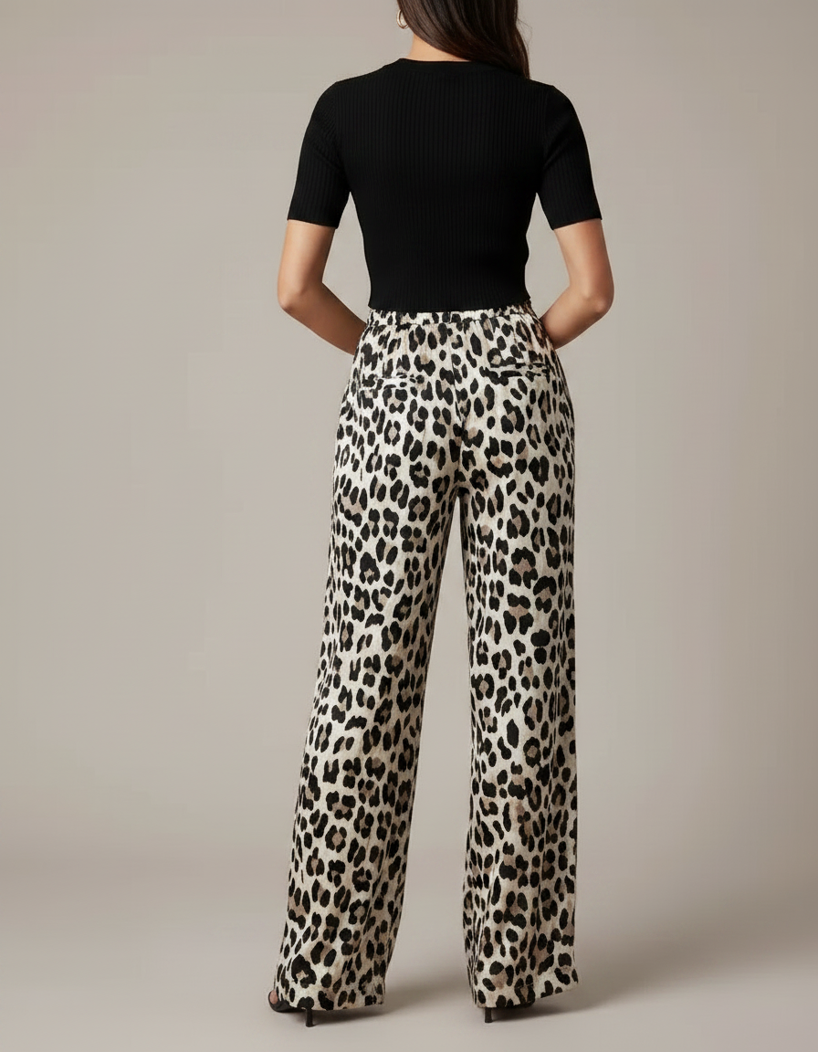 Pantalon Léopard Fluide Ample Imprimé Casual Femme - Viscose - vue 2