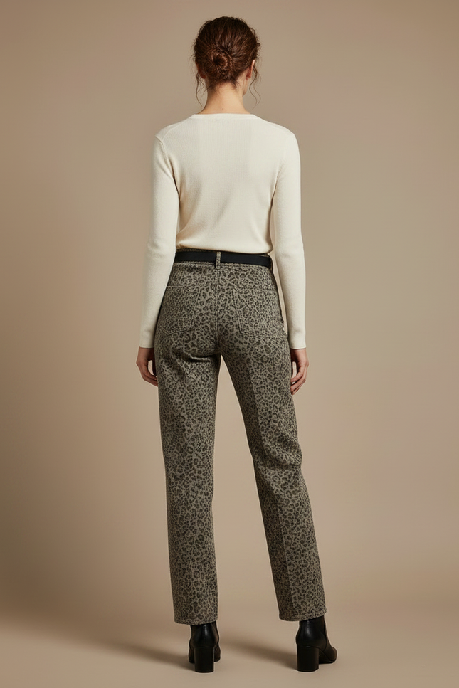 Pantalon Léopard Gris Ample Droit Imprimé Femme - Jean - vue 2