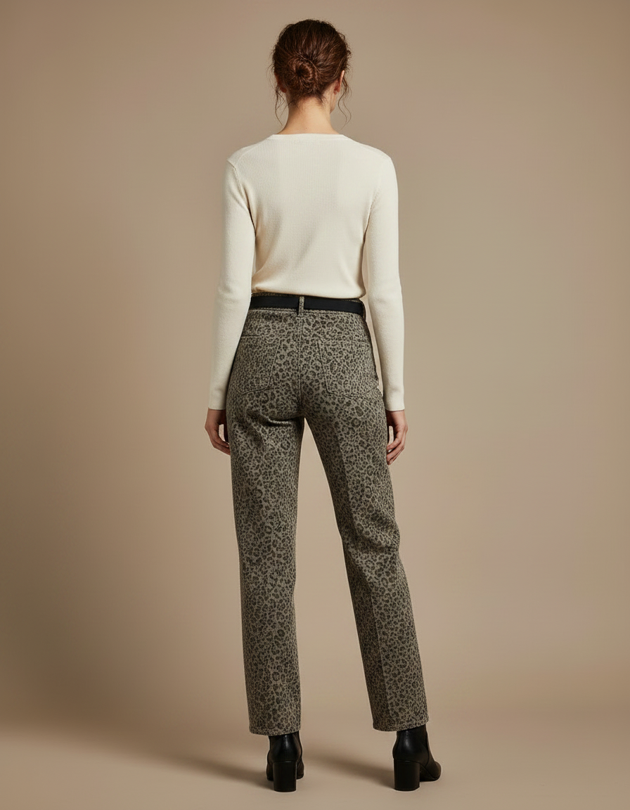 Pantalon Léopard Gris Ample Droit Imprimé Femme - Jean - vue 2