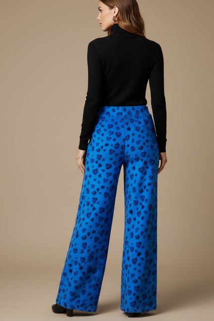 Pantalon Léopard Bleu Cœur Polaire Ample Femme - Molleton - vue 2