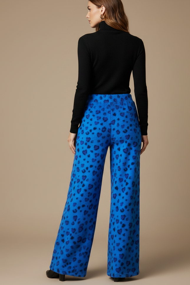 Pantalon Léopard Bleu Cœur Polaire Ample Femme - Molleton - vue 2