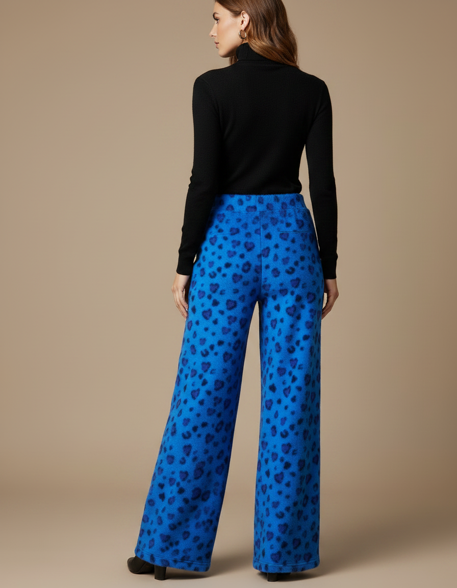 Pantalon Léopard Bleu Cœur Polaire Ample Femme - Molleton - vue 2