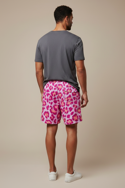 Pantalon Léopard Homme Rose Imprimé Court Sportif - Molleton - vue 2