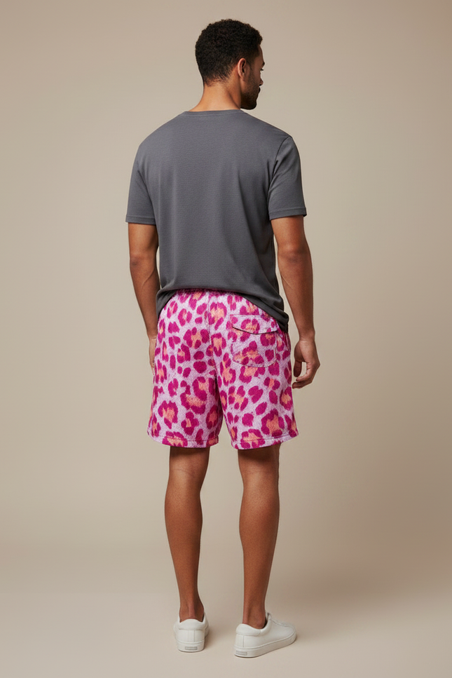 Pantalon Léopard Homme Rose Imprimé Court Sportif - Molleton - vue 2