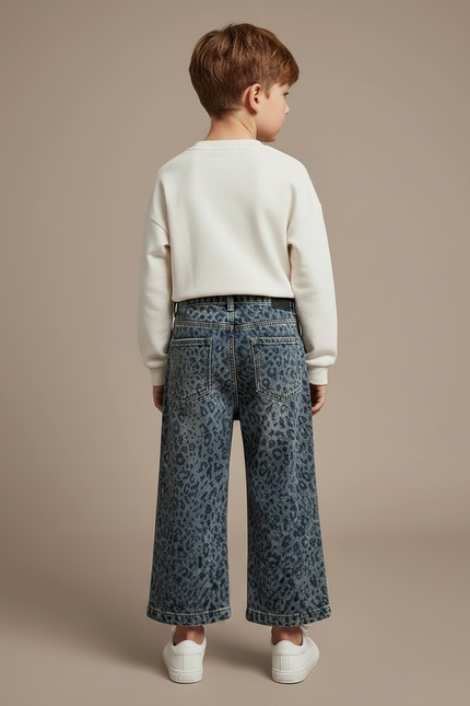 Pantalon Léopard Denim Ample Délavé Enfant - Imprimé Jean - vue 2