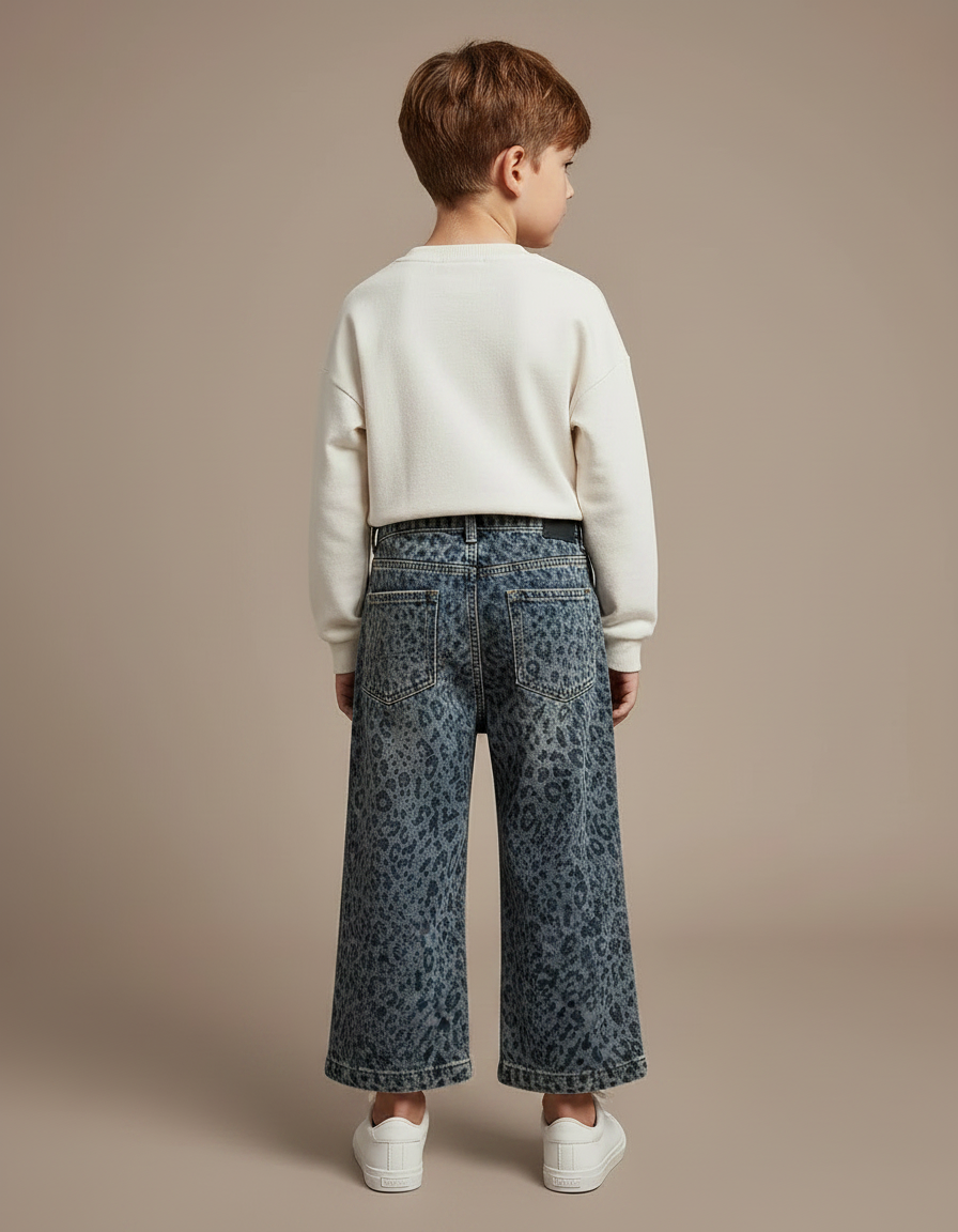 Pantalon Léopard Denim Ample Délavé Enfant - Imprimé Jean - vue 2