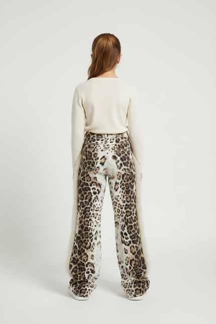 Pantalon Léopard Denim Ample Imprimé Fourrure - Jean - vue 2